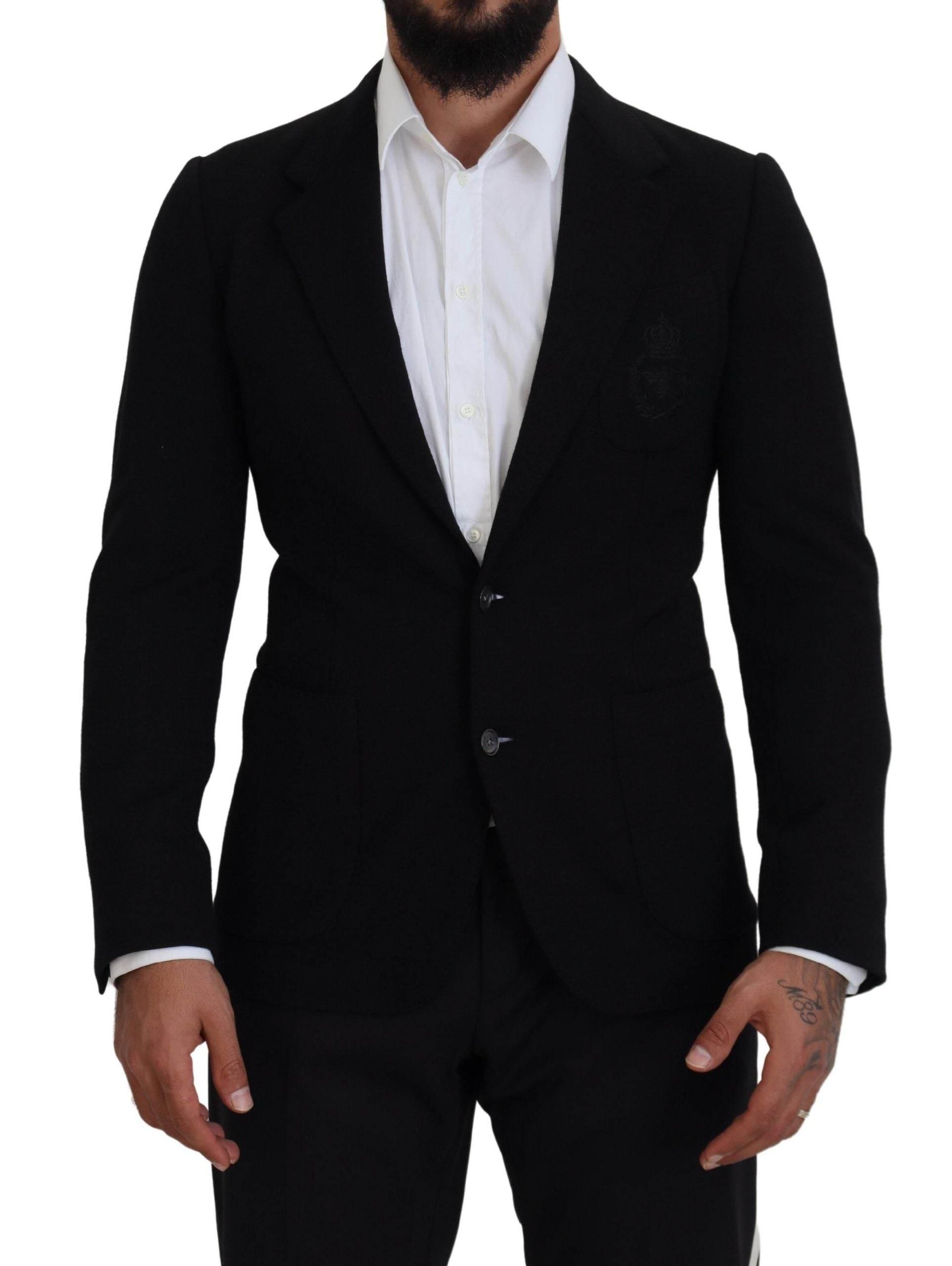 Dolce & Gabbana Black Wool Crown Slim Fit Jacket Blazer - Hilstor