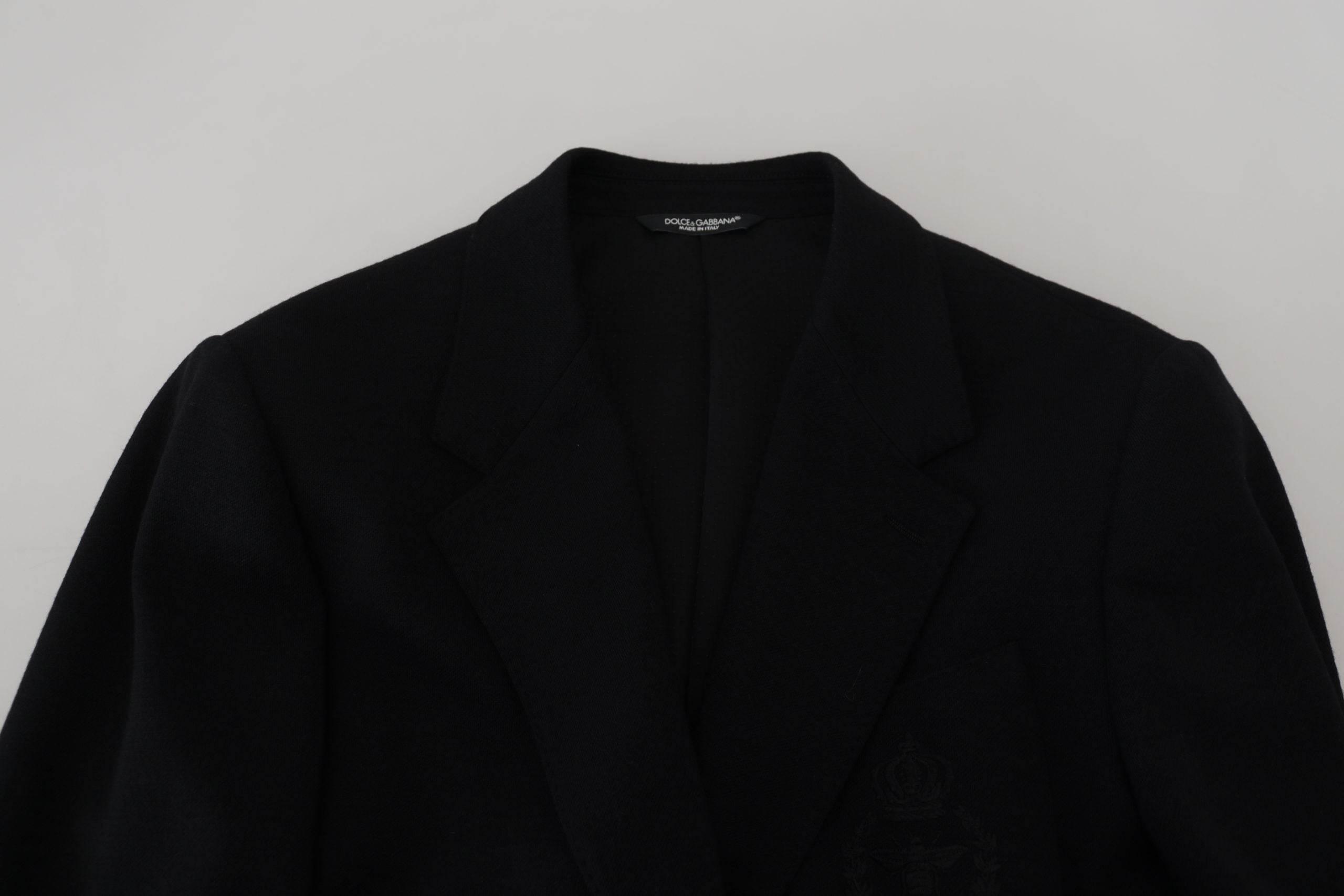Dolce & Gabbana Black Wool Crown Slim Fit Jacket Blazer - Hilstor