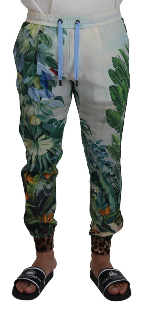 Dolce & Gabbana White Floral Printed Men Jogger Pants - Hilstor