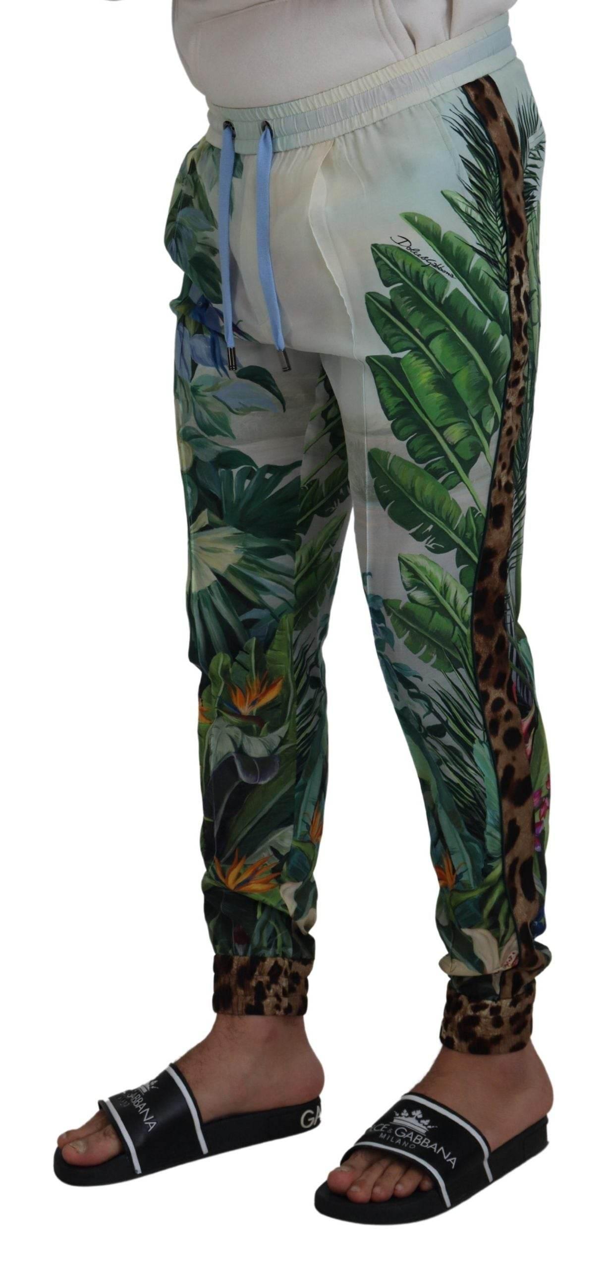 Dolce & Gabbana White Floral Printed Men Jogger Pants - Hilstor