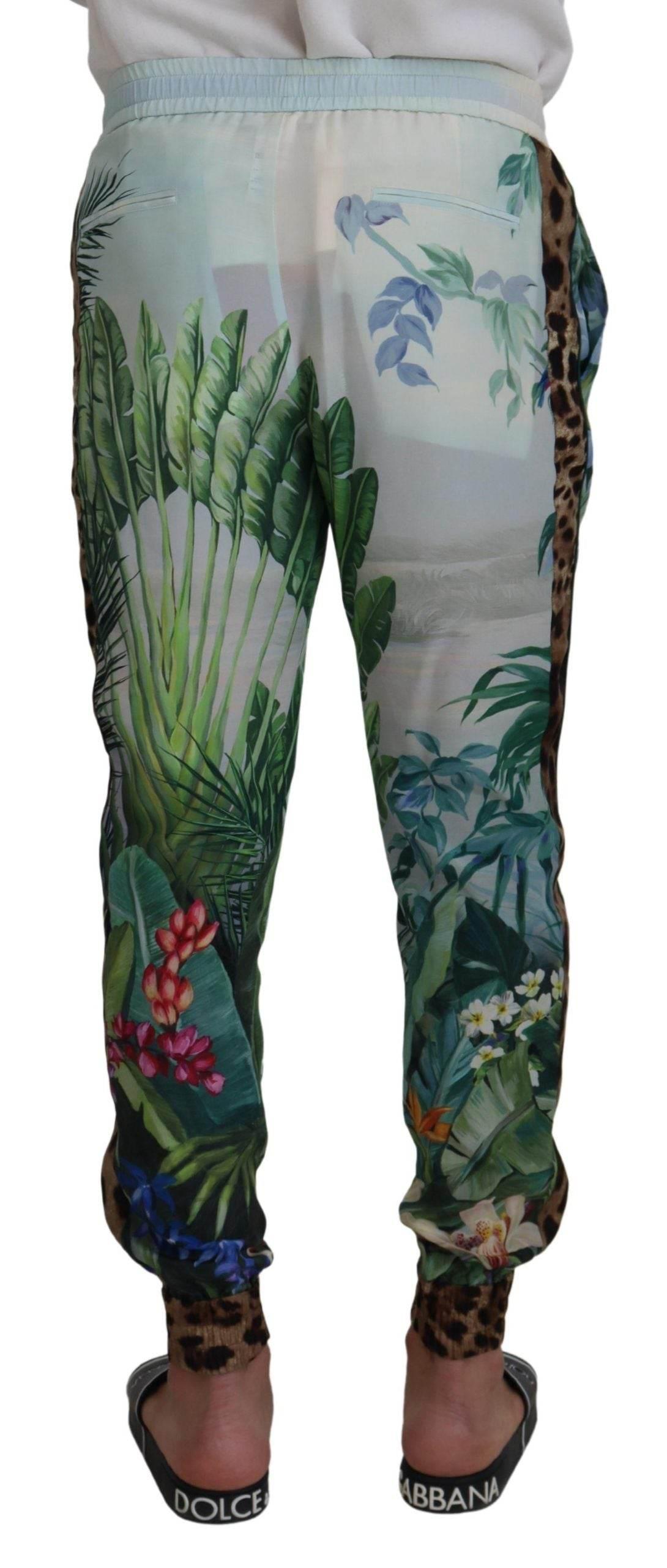 Dolce & Gabbana White Floral Printed Men Jogger Pants - Hilstor