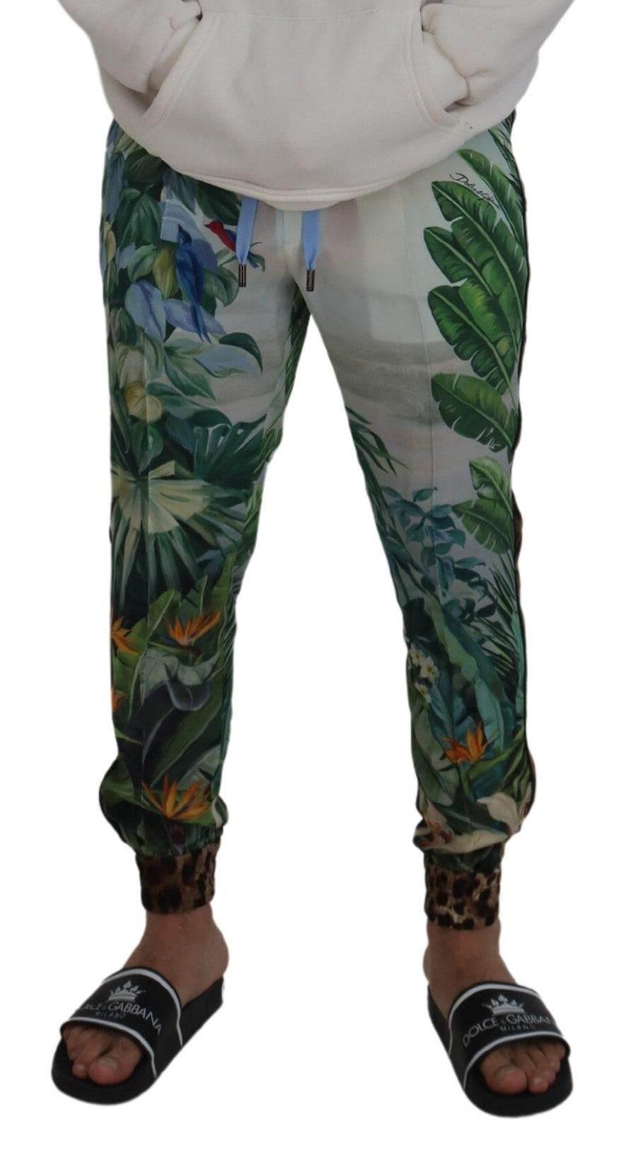 Dolce & Gabbana White Floral Printed Men Jogger Pants - Hilstor