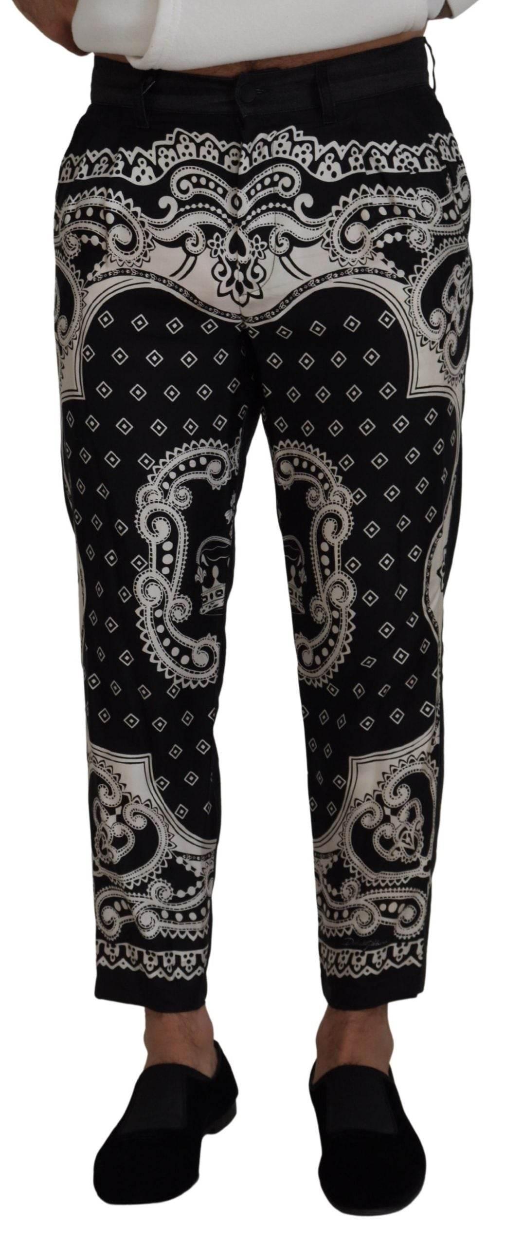Dolce & Gabbana Black Silk Bandana Print Pants - Hilstor