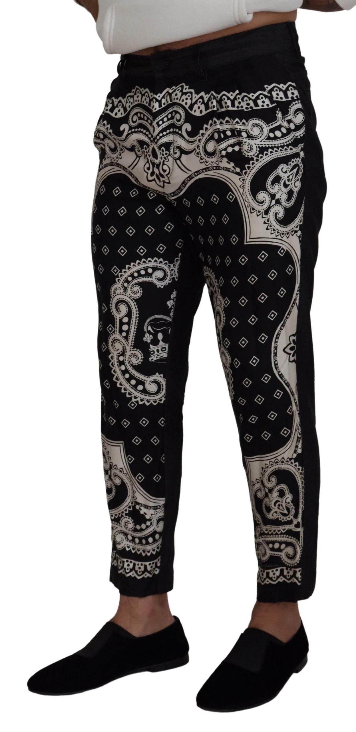 Dolce & Gabbana Black Silk Bandana Print Pants - Hilstor