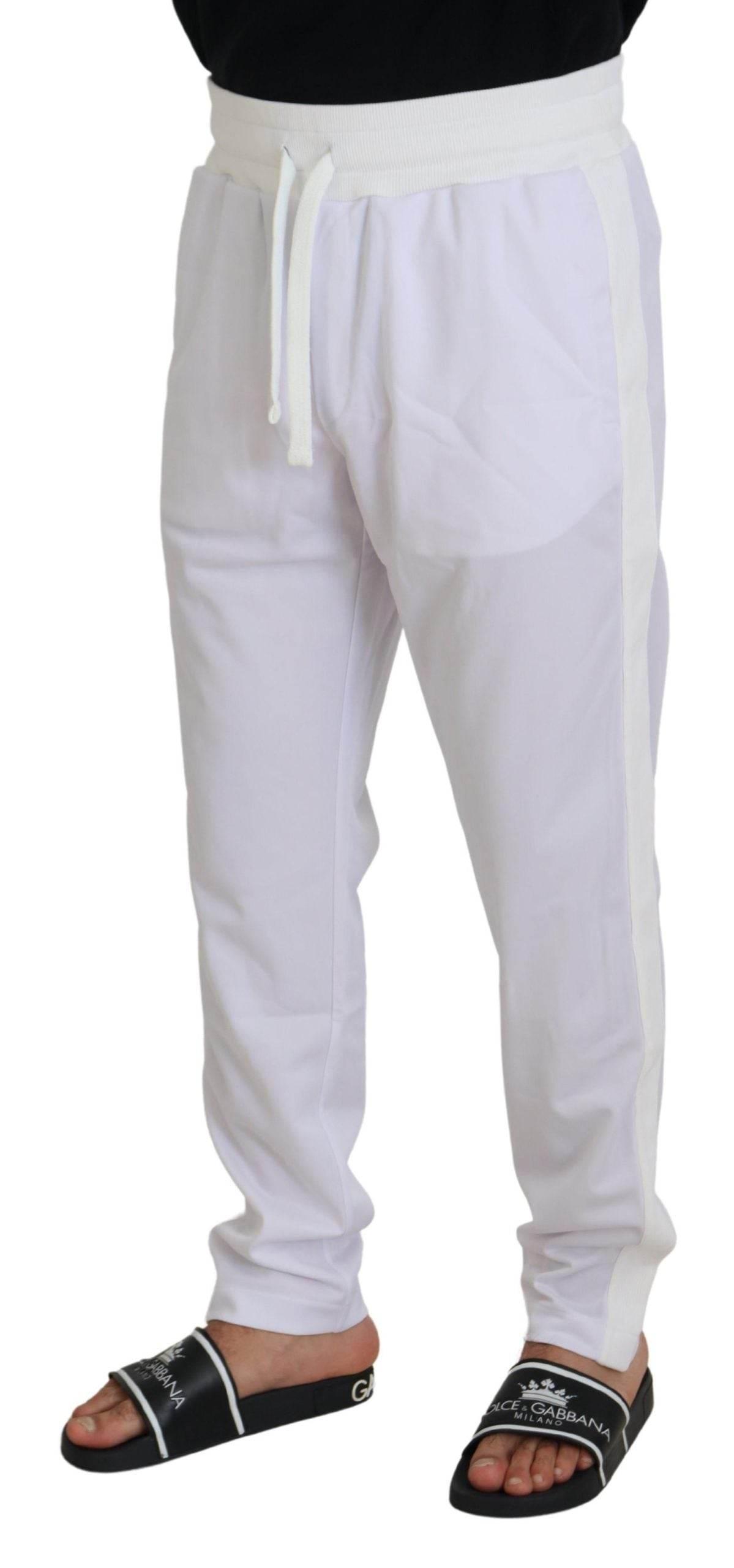 Dolce & Gabbana White Polyester Crown Logo Jogger Pants - Hilstor