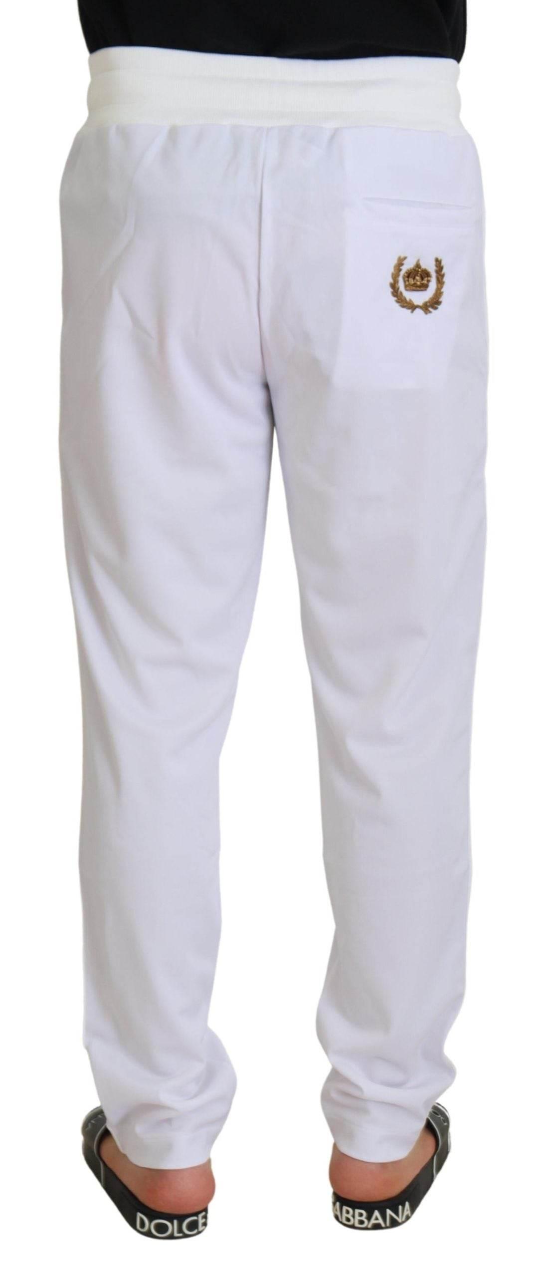 Dolce & Gabbana White Polyester Crown Logo Jogger Pants - Hilstor