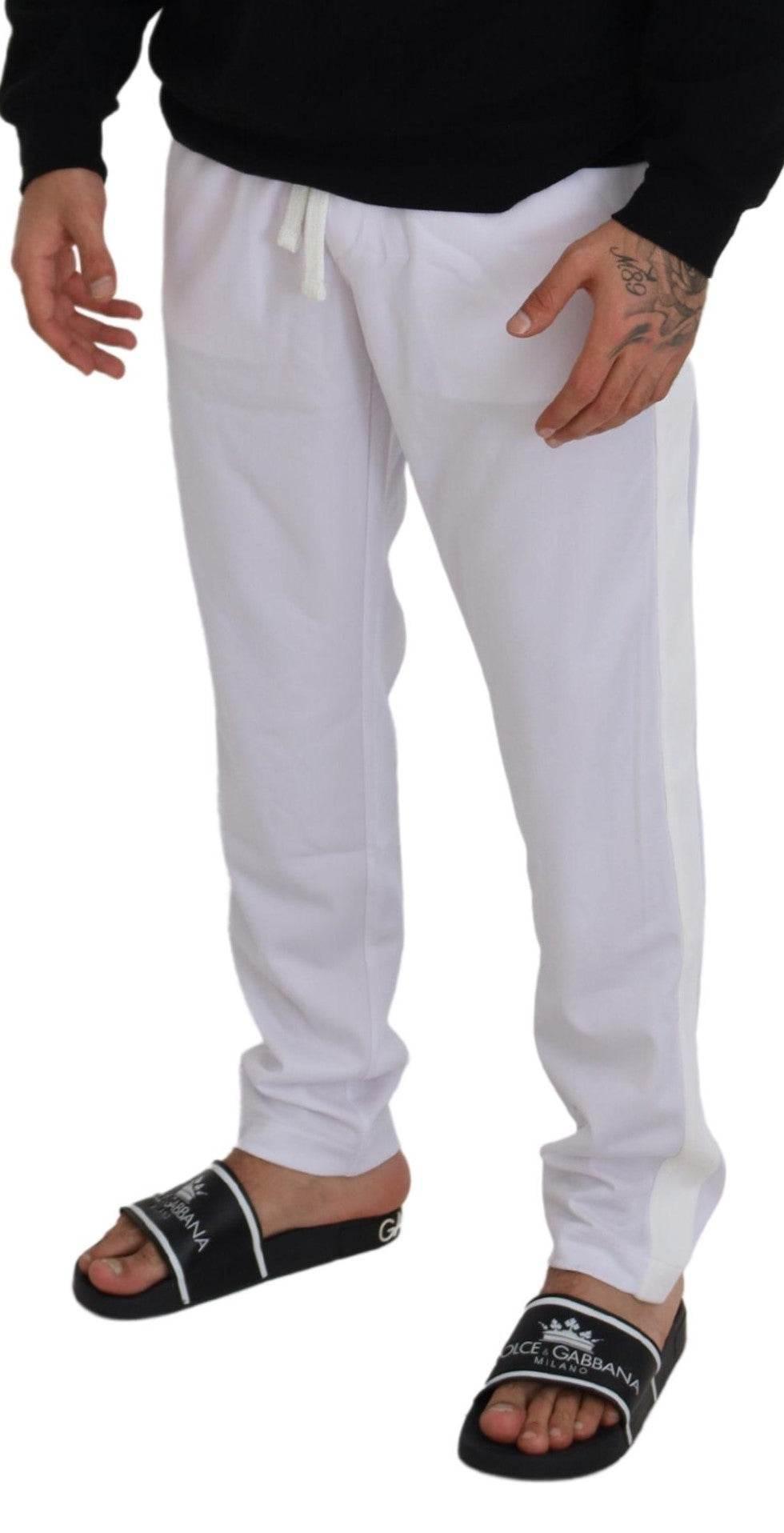 Dolce & Gabbana White Polyester Crown Logo Jogger Pants - Hilstor