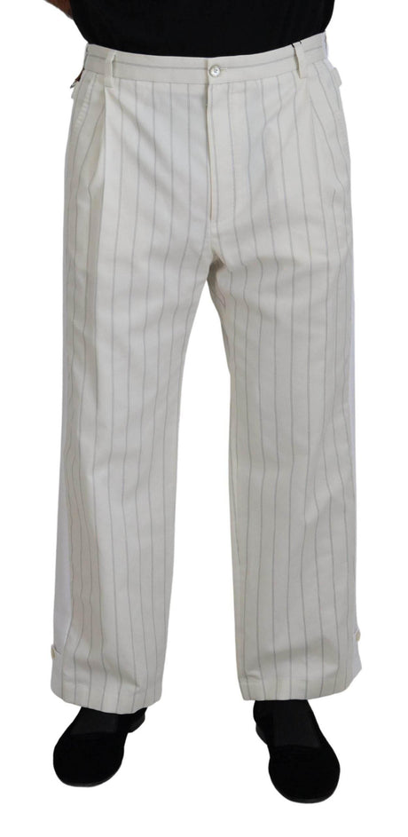 Dolce & Gabbana Elegant White Striped MainLine Trousers - Hilstor