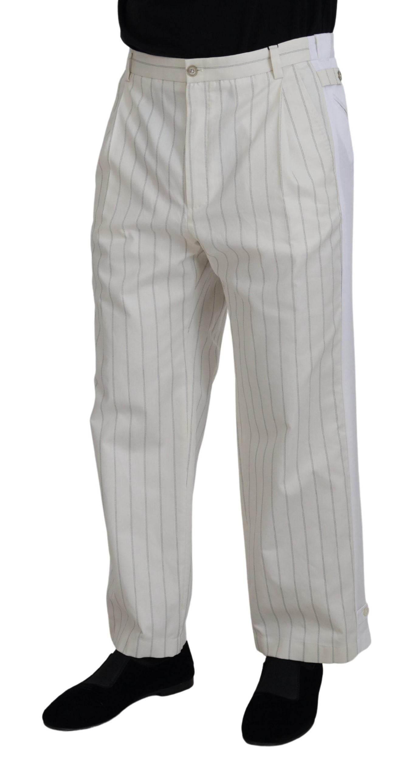 Dolce & Gabbana Elegant White Striped MainLine Trousers - Hilstor