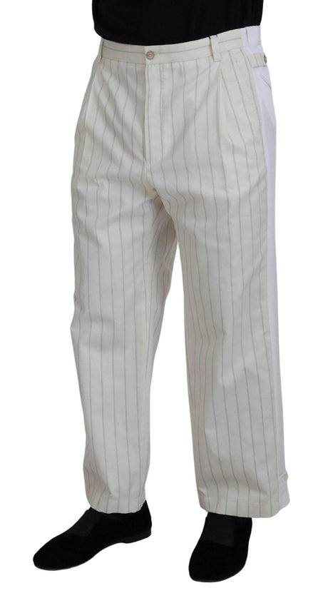 Dolce & Gabbana Elegant White Striped MainLine Trousers - Hilstor