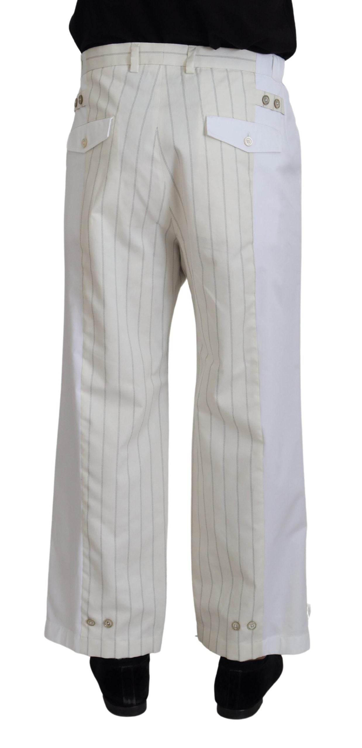 Dolce & Gabbana Elegant White Striped MainLine Trousers - Hilstor