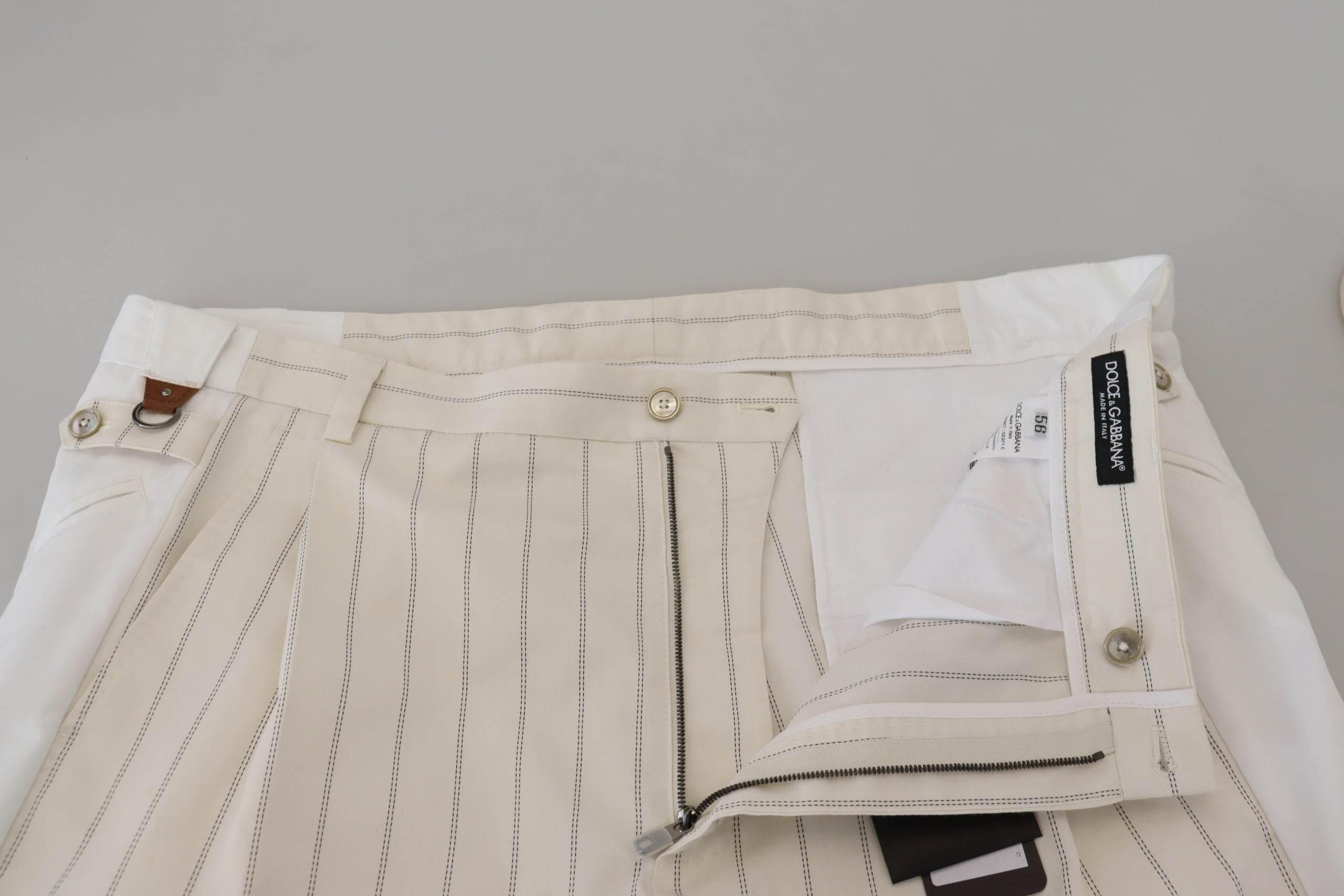 Dolce & Gabbana Elegant White Striped MainLine Trousers - Hilstor