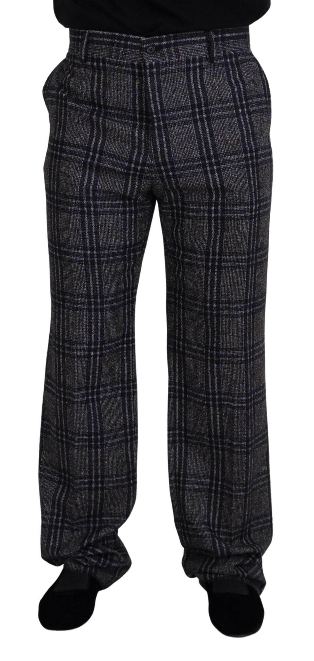 Dolce & Gabbana Gray Checkered Mid Waist Men Pants - Hilstor
