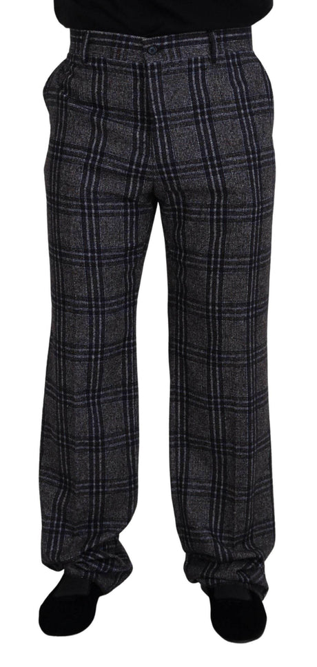 Dolce & Gabbana Gray Checkered Mid Waist Men Pants - Hilstor