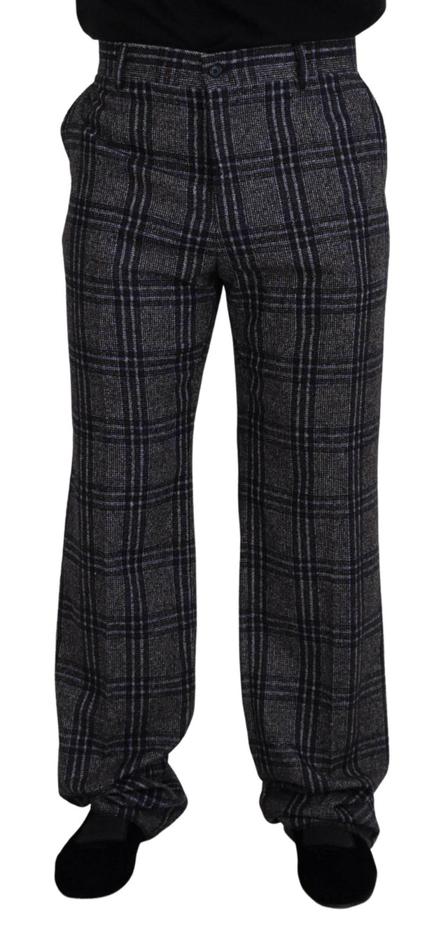Dolce & Gabbana Gray Checkered Mid Waist Men Pants - Hilstor