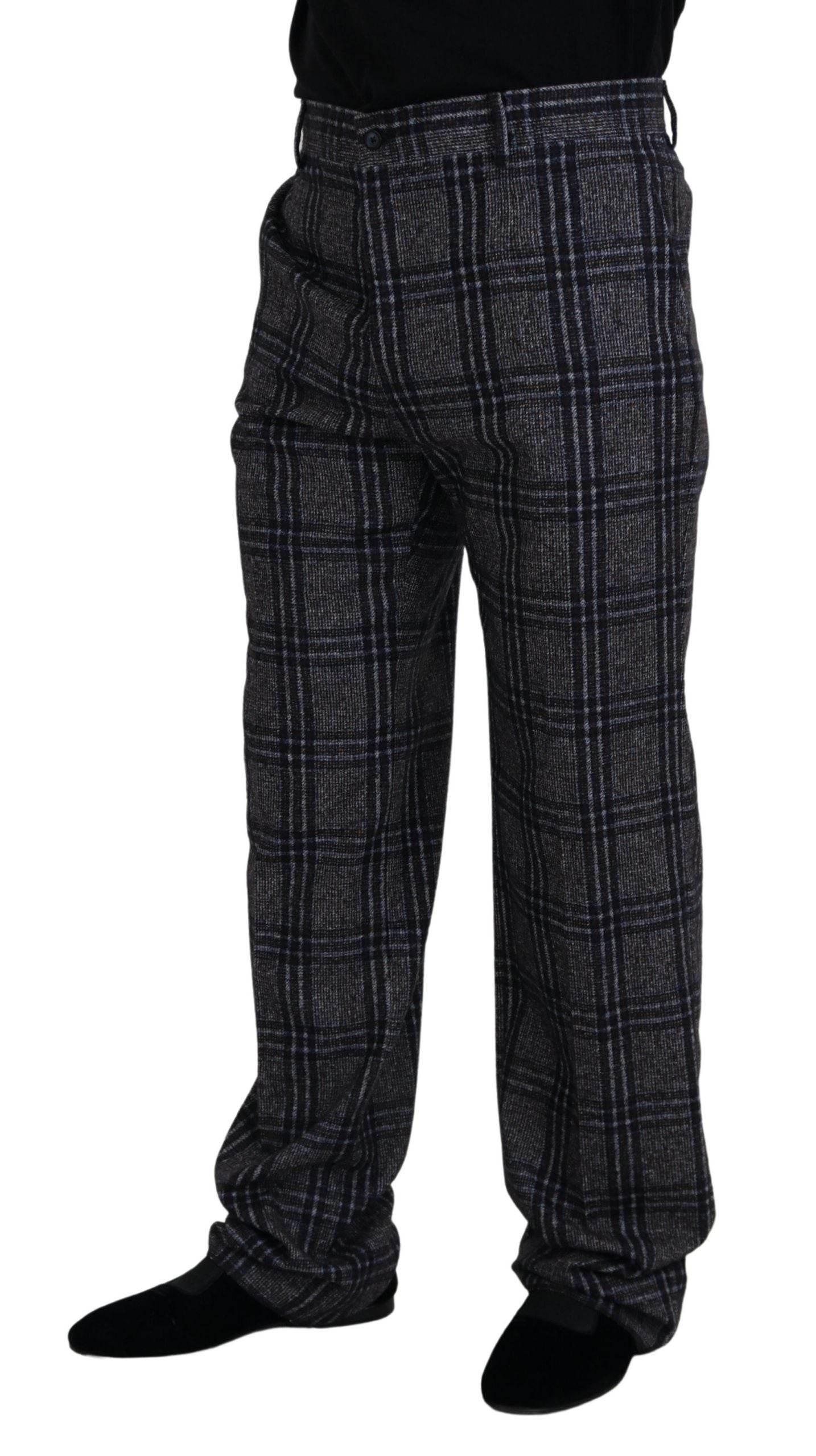 Dolce & Gabbana Gray Checkered Mid Waist Men Pants - Hilstor
