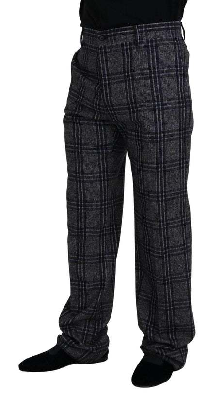 Dolce & Gabbana Gray Checkered Mid Waist Men Pants - Hilstor