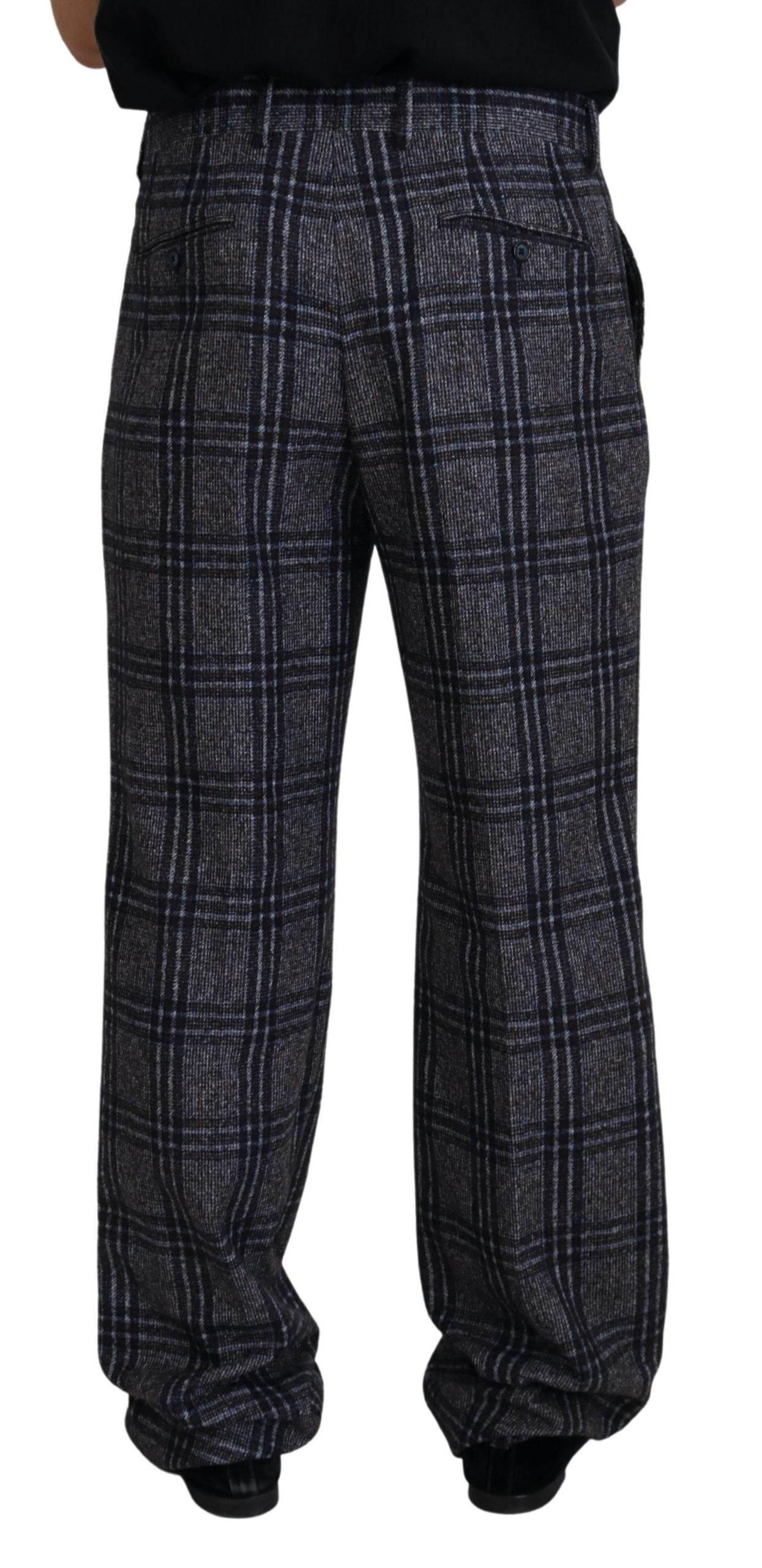 Dolce & Gabbana Gray Checkered Mid Waist Men Pants - Hilstor