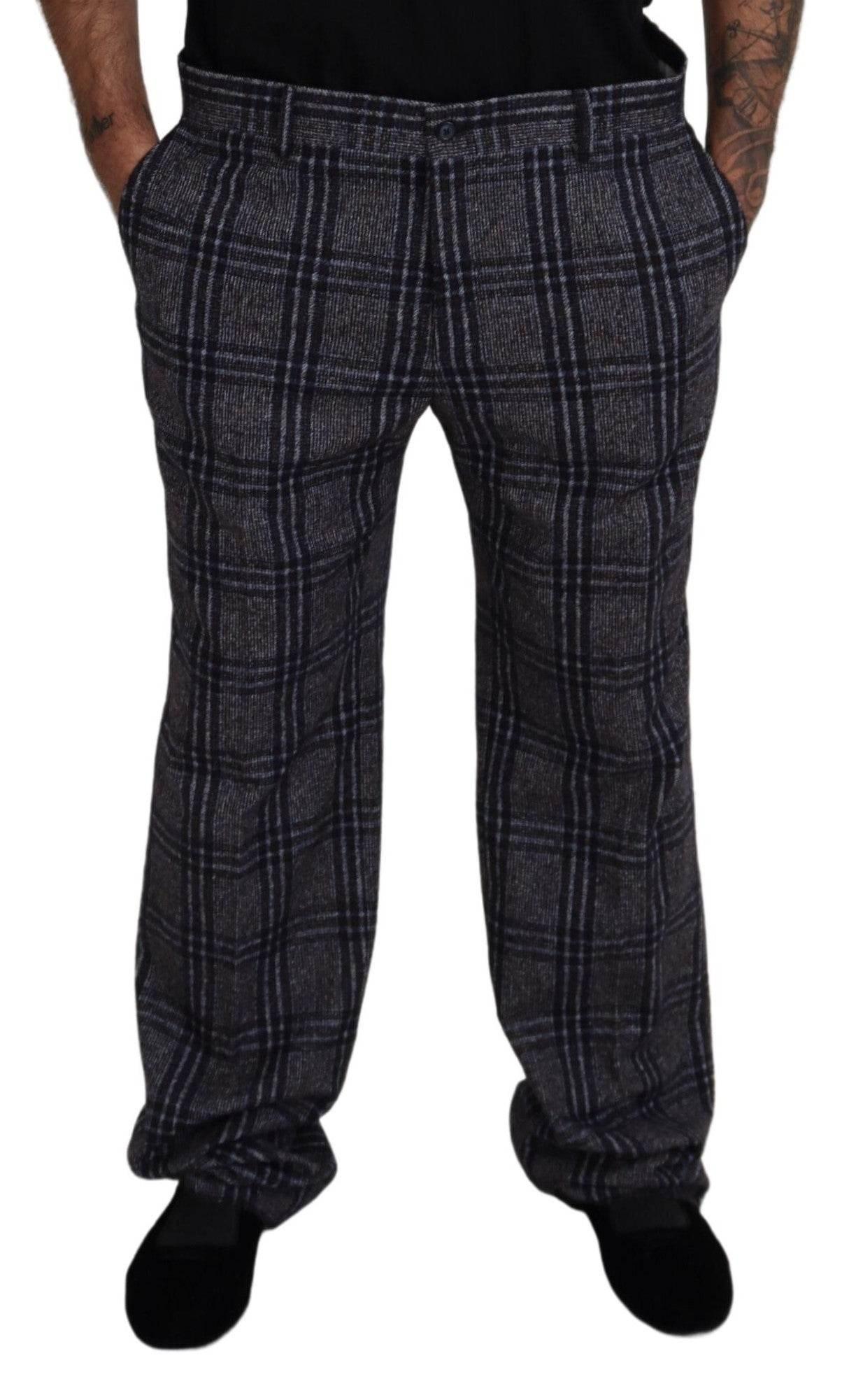 Dolce & Gabbana Gray Checkered Mid Waist Men Pants - Hilstor