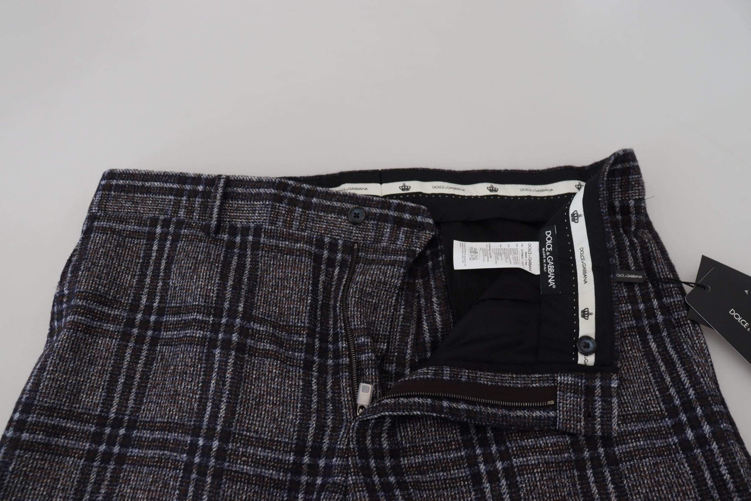 Dolce & Gabbana Gray Checkered Mid Waist Men Pants - Hilstor