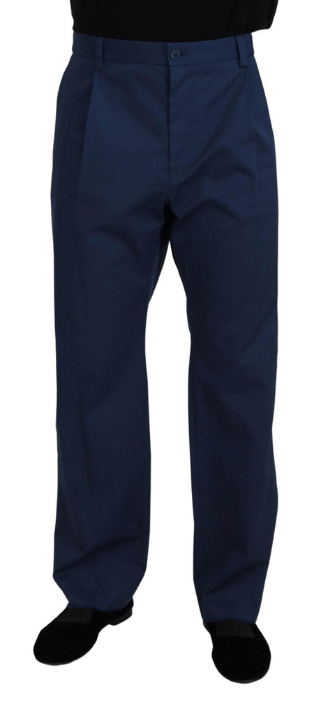 Dolce & Gabbana Blue Cotton Straight Fit Pants - Hilstor
