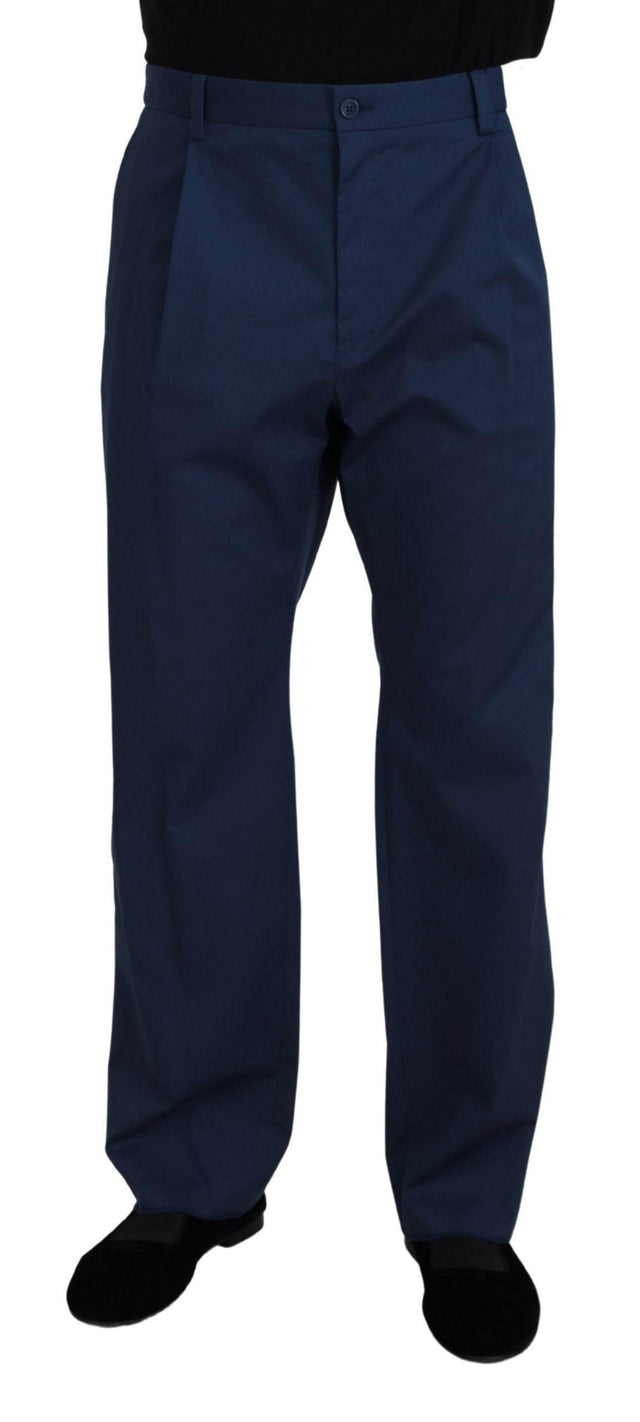 Dolce & Gabbana Blue Cotton Straight Fit Pants - Hilstor