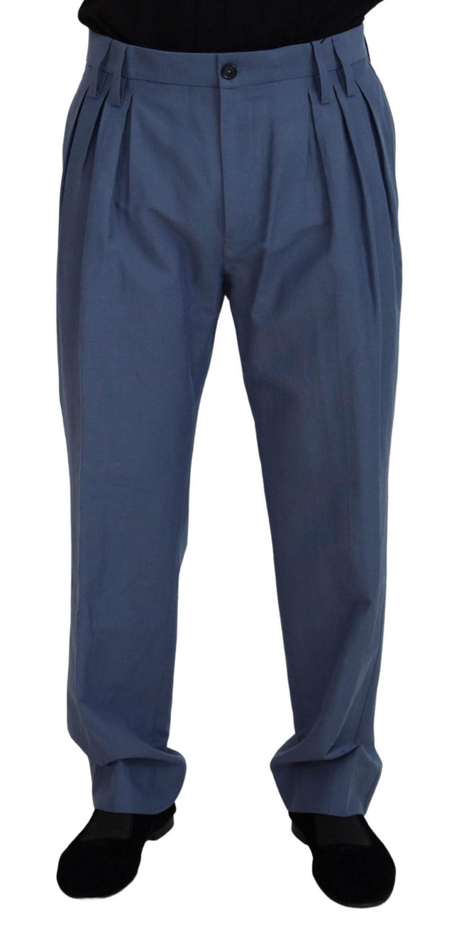 Dolce & Gabbana Blue Linen Chino Men Formal Pants - Hilstor