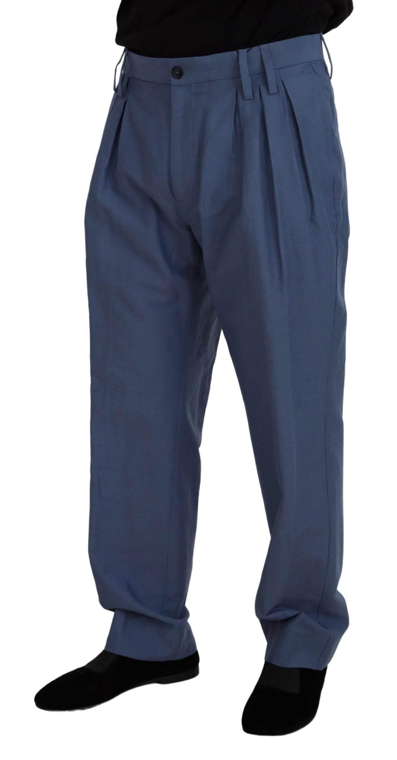 Dolce & Gabbana Blue Linen Chino Men Formal Pants - Hilstor