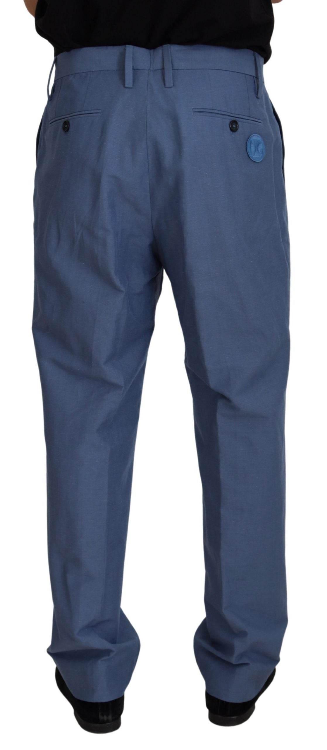 Dolce & Gabbana Blue Linen Chino Men Formal Pants - Hilstor