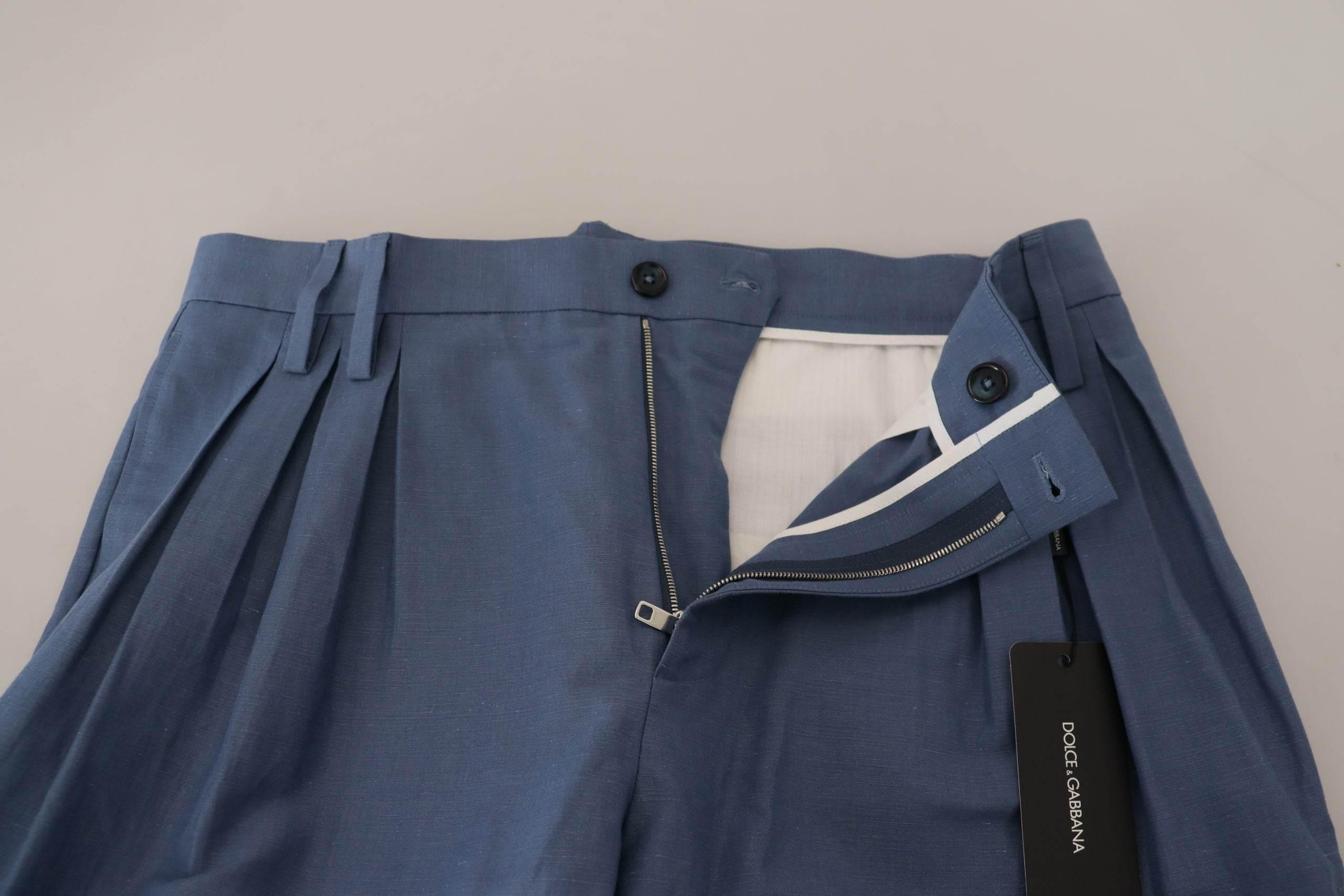 Dolce & Gabbana Blue Linen Chino Men Formal Pants - Hilstor
