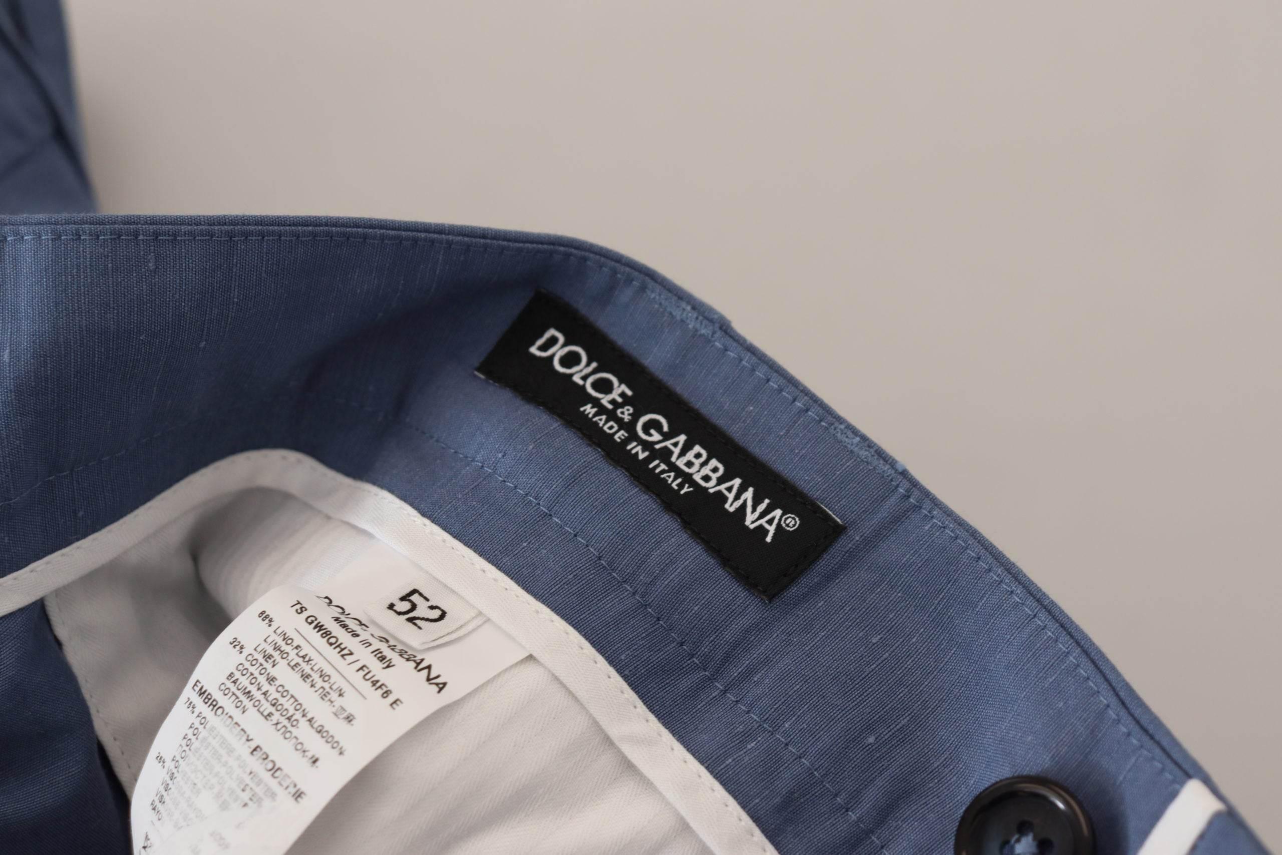 Dolce & Gabbana Blue Linen Chino Men Formal Pants - Hilstor