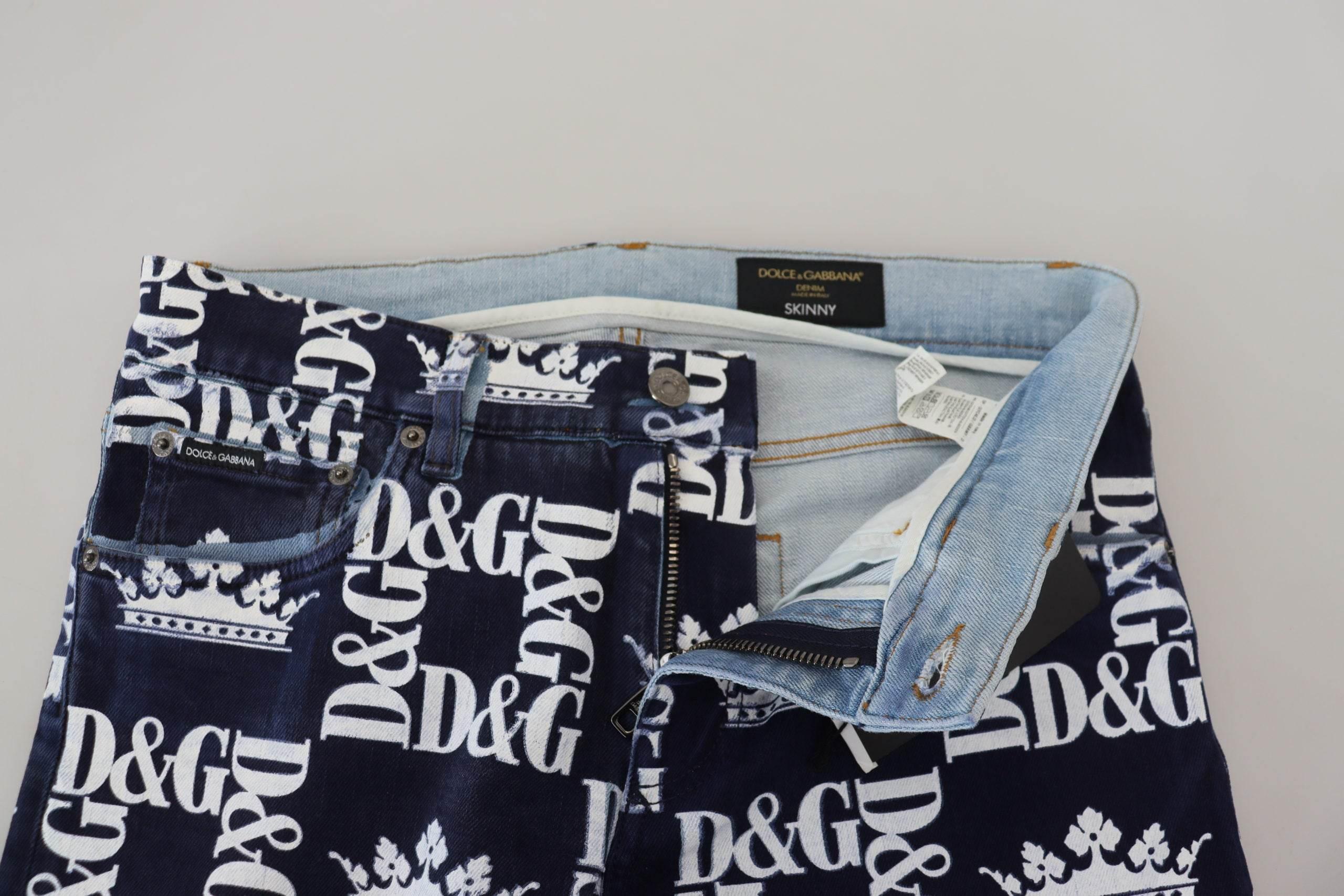 Dolce & Gabbana Blue Cotton DG Crown Skinny Denim Jeans - Hilstor