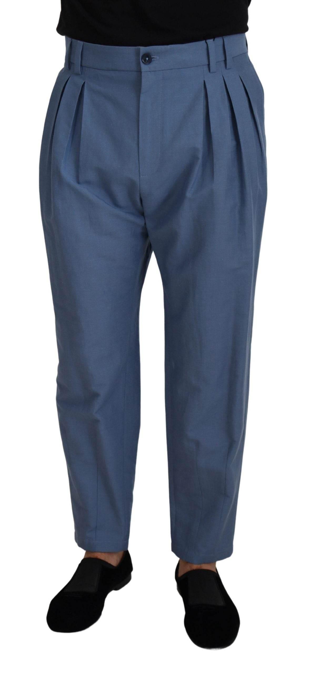 Dolce & Gabbana Blue Linen Chino Formal Pants - Hilstor