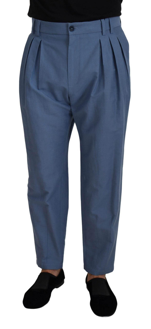 Dolce & Gabbana Blue Linen Chino Formal Pants - Hilstor