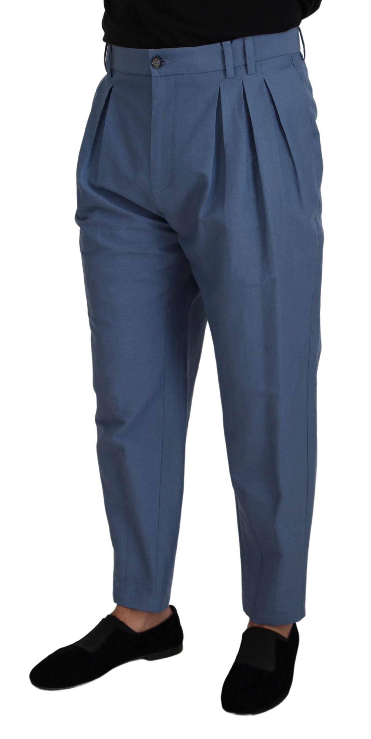 Dolce & Gabbana Blue Linen Chino Formal Pants - Hilstor