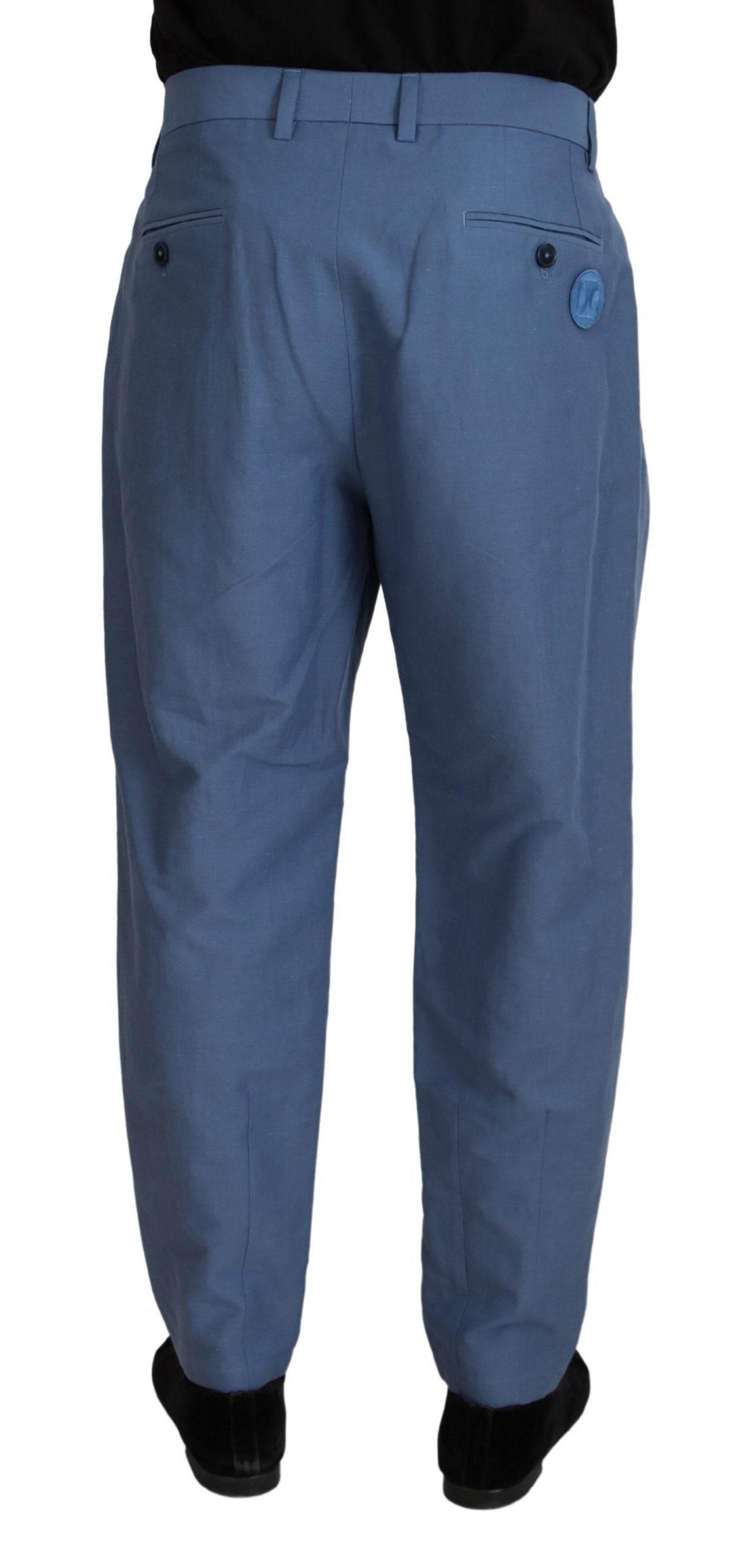 Dolce & Gabbana Blue Linen Chino Formal Pants - Hilstor