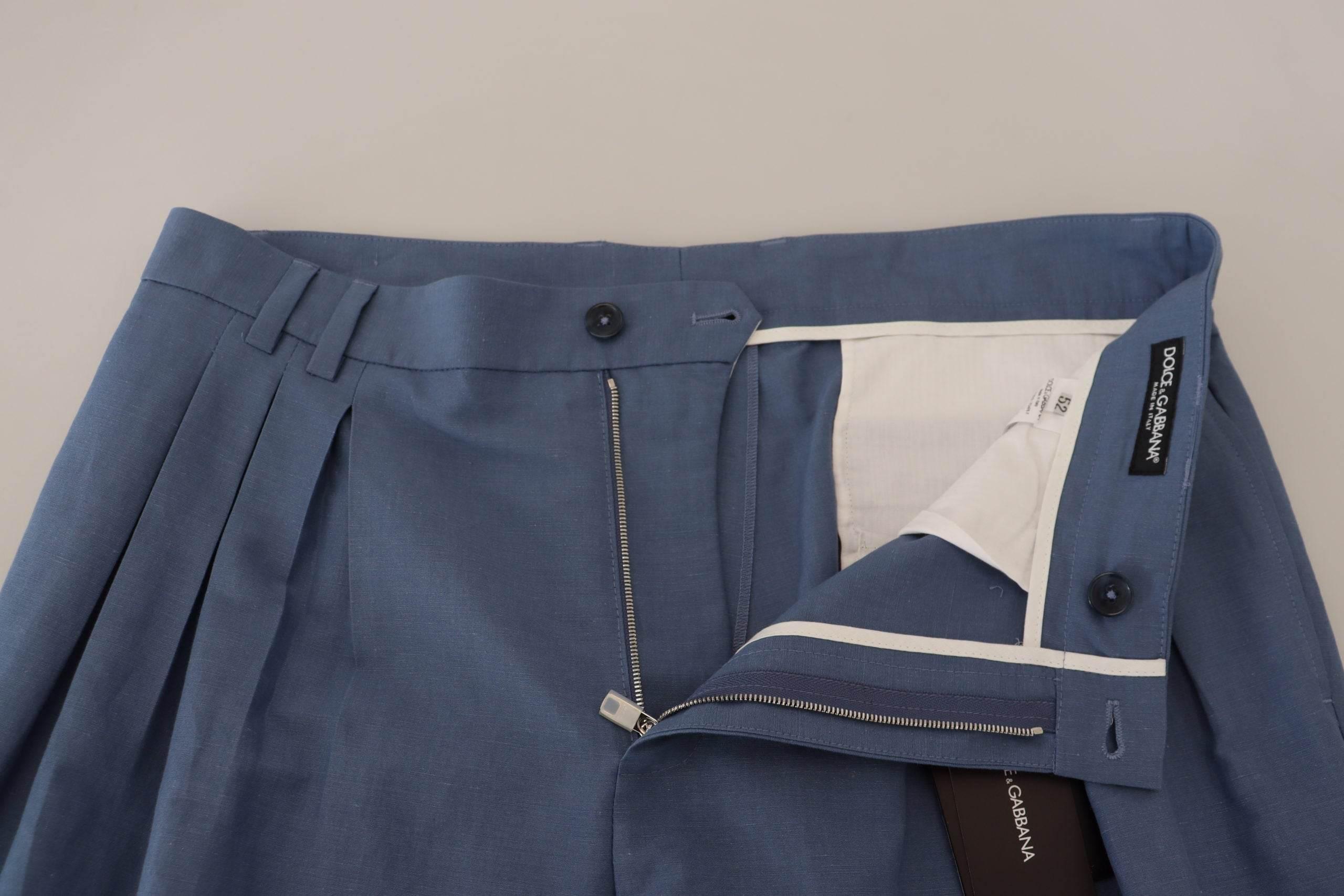 Dolce & Gabbana Blue Linen Chino Formal Pants - Hilstor