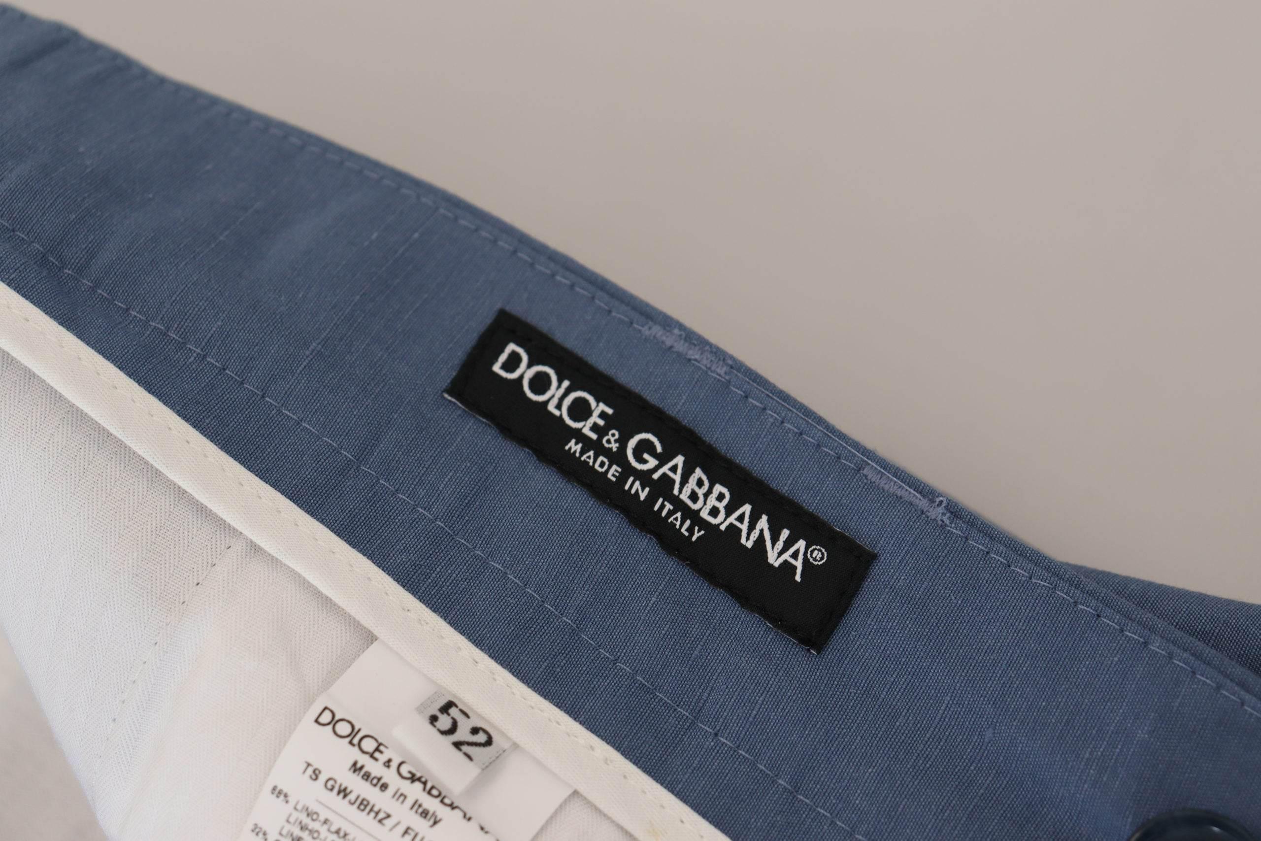 Dolce & Gabbana Blue Linen Chino Formal Pants - Hilstor