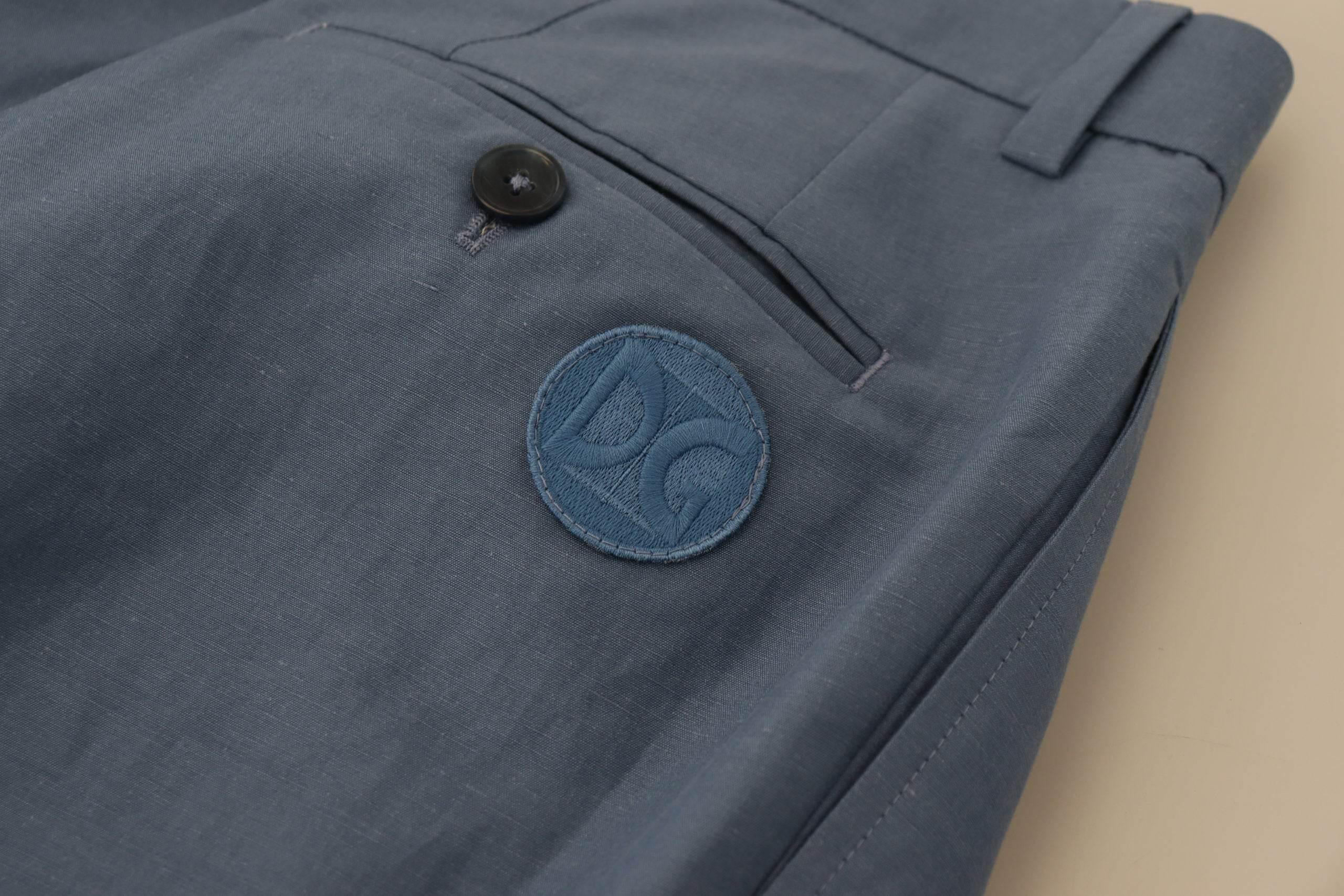 Dolce & Gabbana Blue Linen Chino Formal Pants - Hilstor