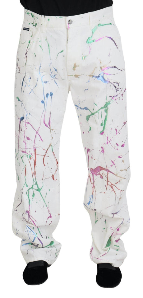 Dolce & Gabbana Chic White Splash Print Denim Pants - Hilstor