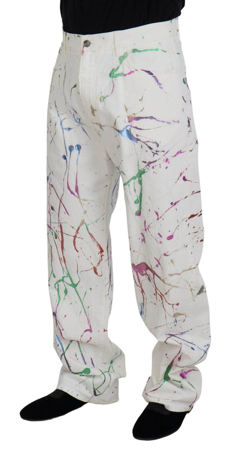 Dolce & Gabbana Chic White Splash Print Denim Pants - Hilstor