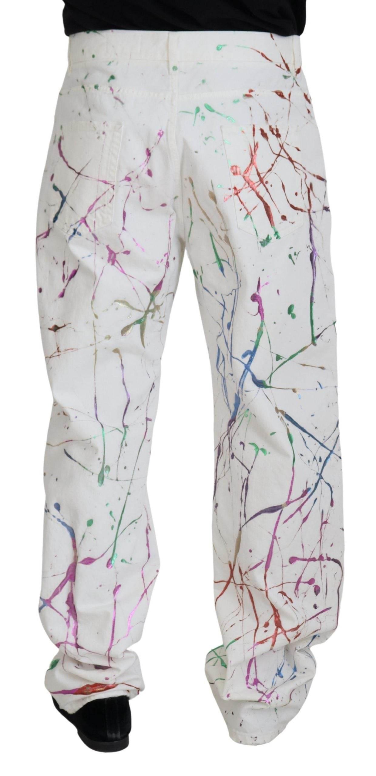 Dolce & Gabbana Chic White Splash Print Denim Pants - Hilstor