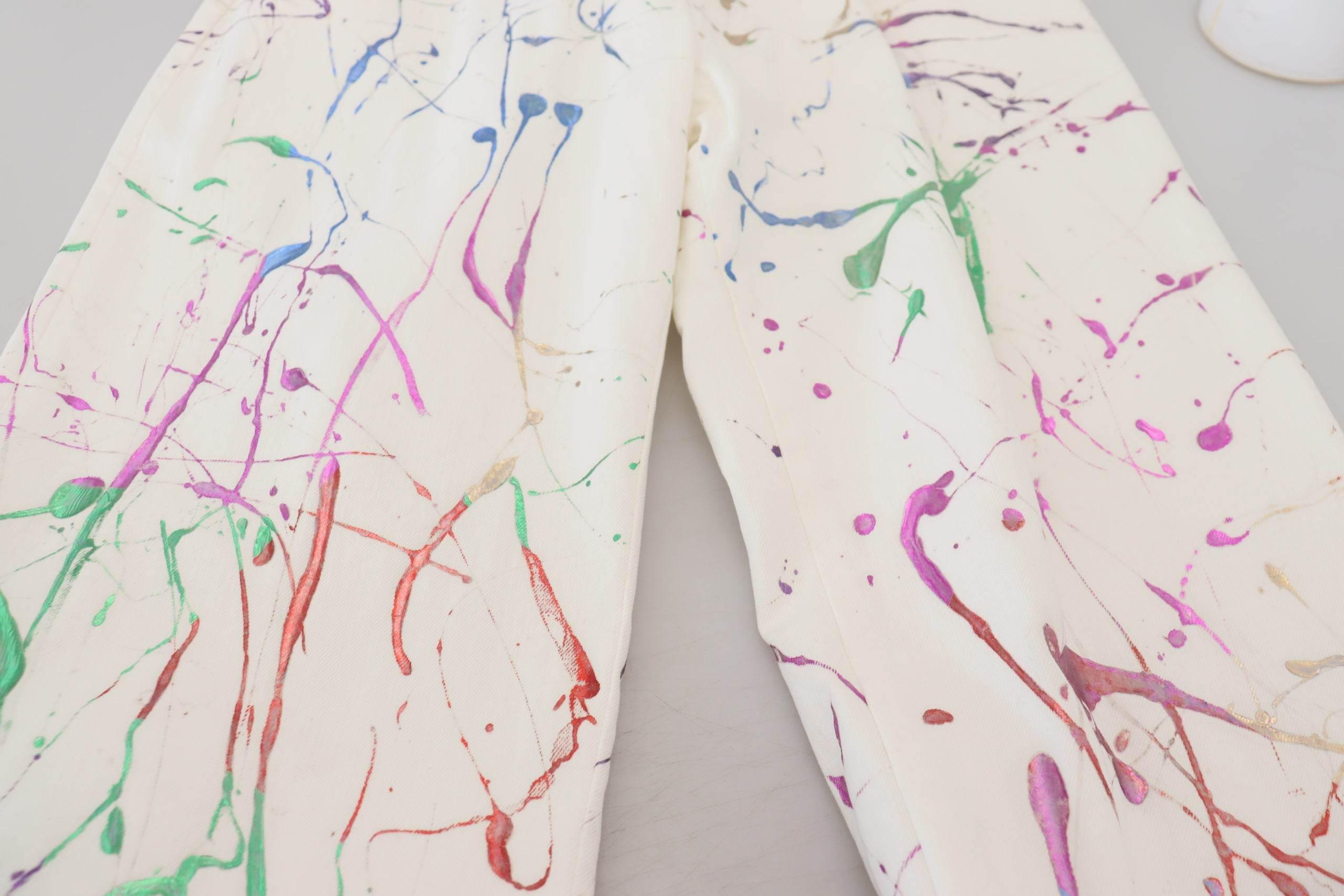 Dolce & Gabbana Chic White Splash Print Denim Pants - Hilstor
