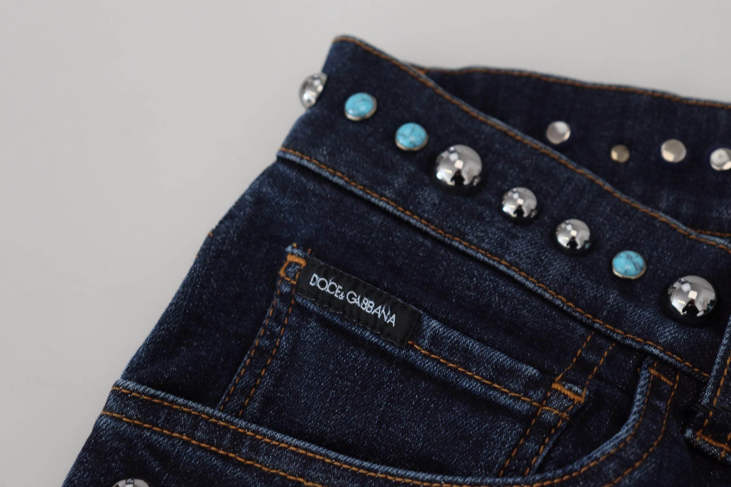 Dolce & Gabbana Blue Cotton Studded Low Waist Denim Jeans - Hilstor