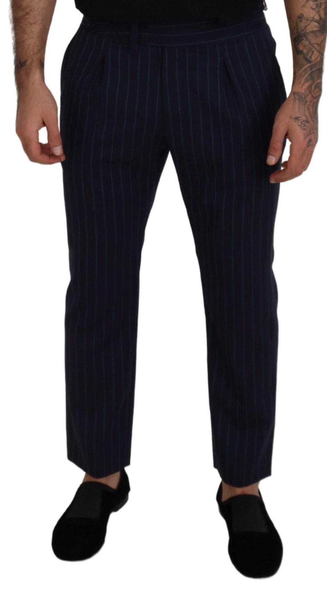 Dolce & Gabbana Blue Striped Men Formal Pants - Hilstor