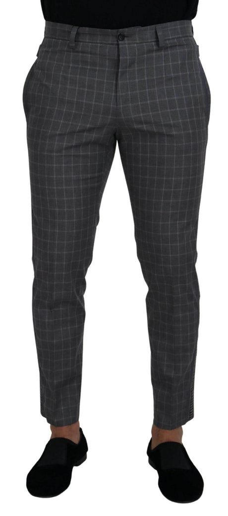 Dolce & Gabbana Grey Cotton Checkered Chino Pants - Hilstor