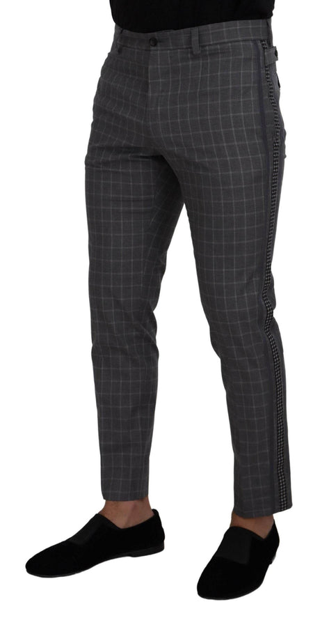 Dolce & Gabbana Grey Cotton Checkered Chino Pants - Hilstor
