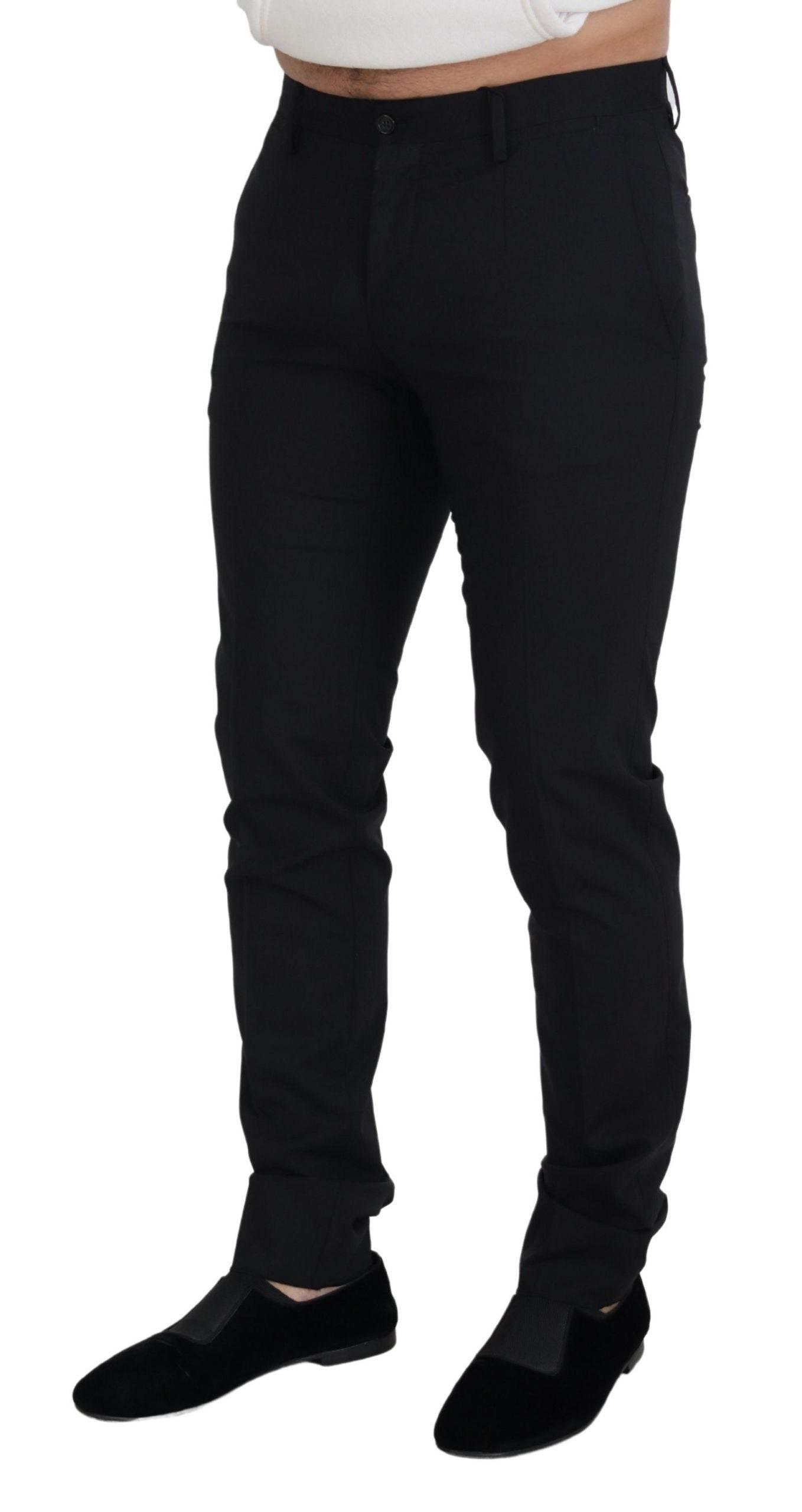 Dolce & Gabbana Black Wool Chino Formal Pants - Hilstor