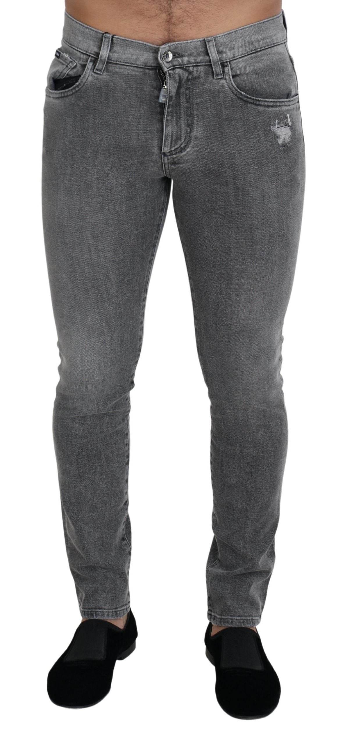 Dolce & Gabbana Grey Washed Cotton Skinny Denim Jeans - Hilstor