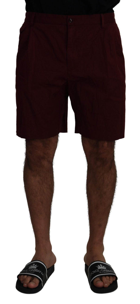 Dolce & Gabbana Maroon Cotton Bermuda Casual Shorts - Hilstor
